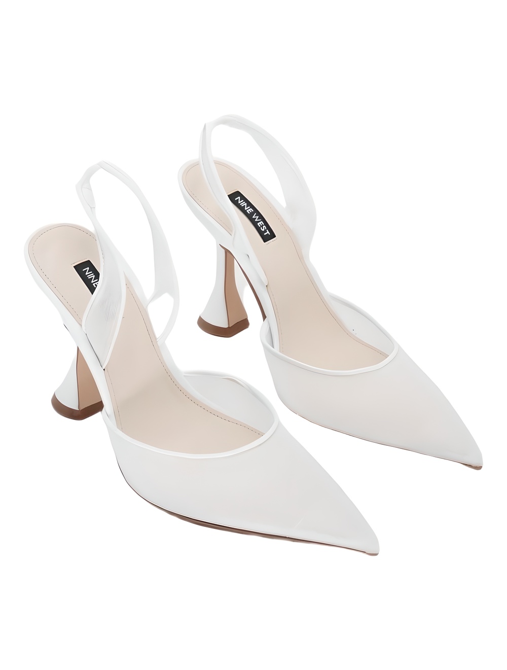 Nine West Kansy Pointed Toe Slingback Flare Heel Pumps White Size 9.5M